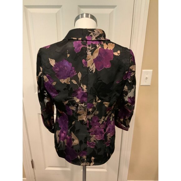Alex Evenings Black & Purple Floral Jacquard Jacket, Size M - Picture 5 of 6